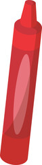 Flat design red marker pen is lying diagonally on clear background, showing cone nib and tube