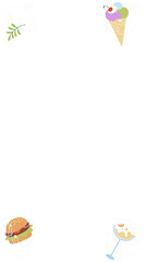 Showing vector hands holding olive branch, ice cream cone, burger, banana on transparent background