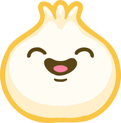 Smiling dumpling with three pleats is floating on transparent background in flat design, copy space