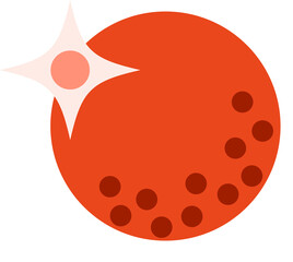 Abstract emblem is showing in flat design, orange disc, dots and peach star, transparent background