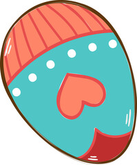 Obraz premium Flat design egg featuring coral stripes, turquoise dots, heart motif and red accent transparent bg