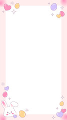 Fototapeta premium Vector pastel frame is showcasing rabbit, hearts, egg, stars on transparent background, copy space