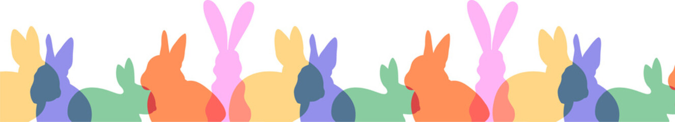 Stylized rabbit silhouettes are forming seamless pastel pattern in flat style on transparent plane