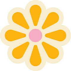 Fototapeta premium flat daisy is floating on transparent background with ten orange petals, pink center, cream outline