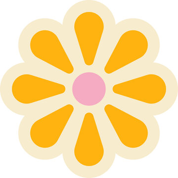 Fototapeta flat daisy is floating on transparent background with ten orange petals, pink center, cream outline