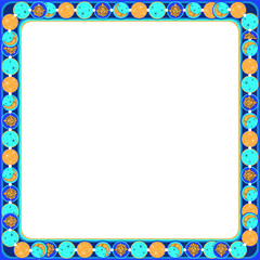 Fototapeta premium Square frame is featuring alternating turquoise orange blue motifs on transparent bg, copy space