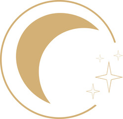 Fototapeta premium Stylized crescent moon and stars are floating in minimal flat design, on transparent background