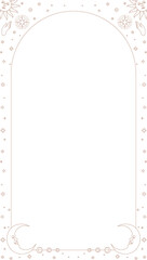 Fototapeta premium Showing symmetrical golden art deco border with suns, moons, stars, hands on transparent background