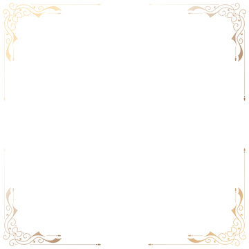 Flat design frame is featuring gold corner flourishes on transparent background, copy space