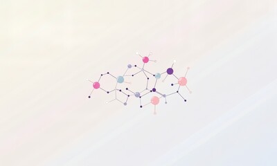 A minimalist flat design of molecules forming a geometric pattern in pastel tones.