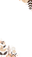 Botanical frame is forming around transparent center with leaf branch motifs and dots, copy space