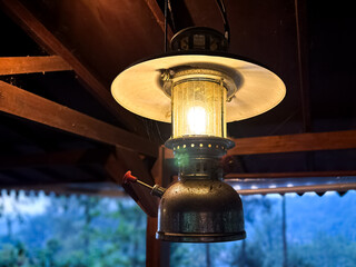 An antique and vintage oil lamp in village