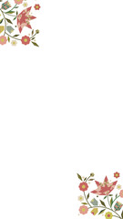 Vector corner clusters are combining polygonal flowers and patterned leaves on transparent backdrop