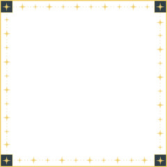 Flat golden star border is forming frame with dotted segments, transparent background, copy space