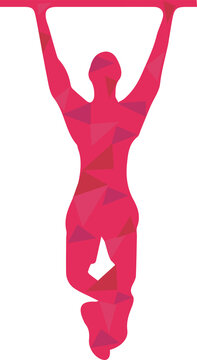 Fototapeta Polygonal figure is gripping bar in vector art, showing red-pink facets on transparent background