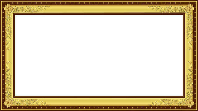 Fototapeta Displaying flat design frame with gold scrolls, brown beads, teal panel on transparent backdrop