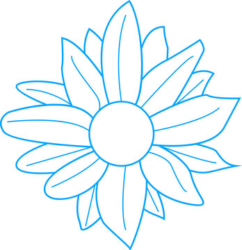 Fototapeta Minimal flower illustration showing white petals with blue outline and disc on transparent backdrop