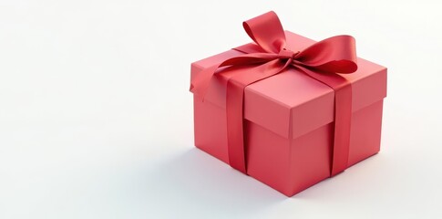 Obraz premium Elegant square gift box, tied with a ribbon, sits on pure white background , festive, gift giving