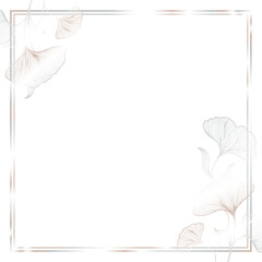 Flat design frame is showing rose-gold gradient, leaf clusters on transparent backdrop, copy space