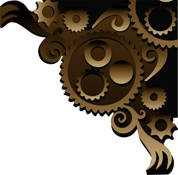 Fototapeta Steampunk gears and scrollwork are forming motif in vector on transparent background