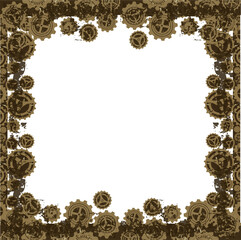 Gears are forming vector steampunk frame around blue center, grunge texture transparent background