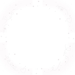 Rounded square frame is floating in flat design pink glow swirls dots hearts transparent background