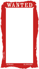 Fototapeta premium Flat style showing red WANTED poster frame stars, REWARD $1000000 bottom transparent copy space