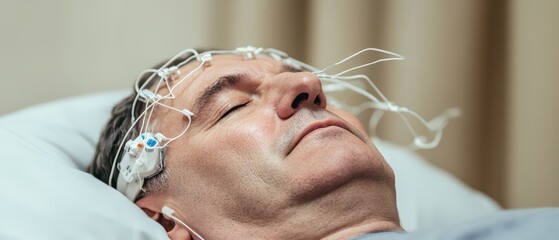 Man undergoing sleep study with electrodes applied
