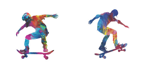 abstract color silhouette of skateboarder watercolor vector illustration © Dar