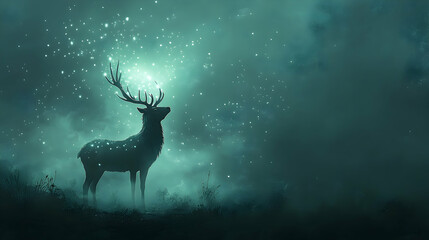 Majestic deer silhouetted against a luminous night sky.