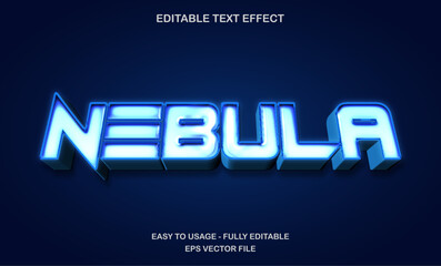 Nebula text, editable text effect template, 3d bold futuristic blue shiny neon light typeface
