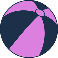 Stylized beach ball is floating on transparent background flat design with lavender and navy panels