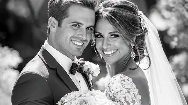Close-up of Happy Bride and Groom at Wedding