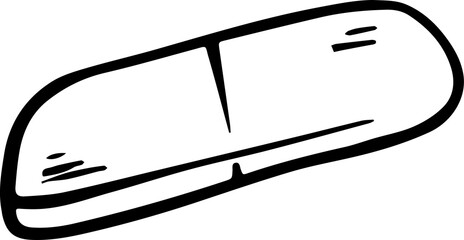 Flat pill showing two-tone white gray design with black outline, hatches on transparent background