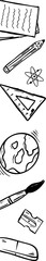 Sketch educational icons are floating paper pencil brush atom ruler globe on transparent background
