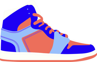 Obraz premium Flat vector high-top sneaker is being shown on transparent background, with coral blue color block