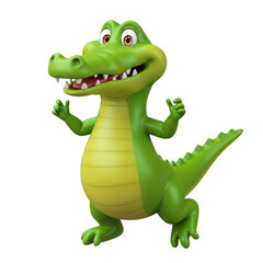 Fototapeta premium A 3D cartoon crocodile with a wide grin and rounded teeth, posing playfully. Green tones, fully isolated on white.