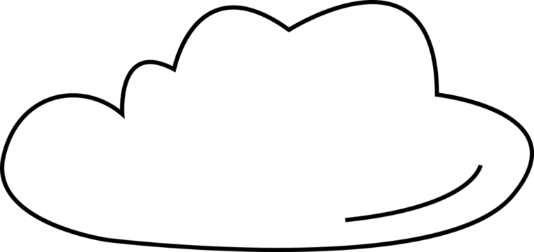 Cartoon-style cloud is floating on transparent background, with scalloped top edge and shading line