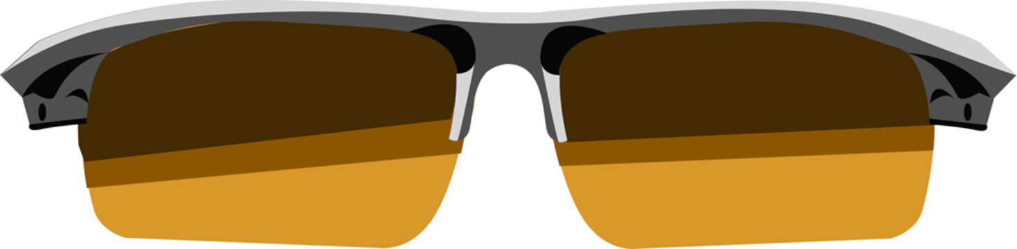 Fototapeta Displaying flat metallic grey wraparound sunglasses with amber lenses on clear backdrop, copy space