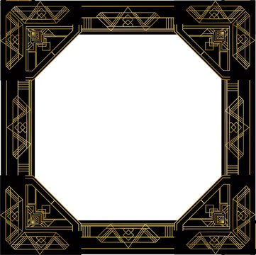 Fototapeta Art deco geometric frame is framing muted teal octagon with gold angles on transparent background