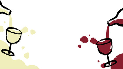 Two wine bottles are pouring white and red wine into glasses flat design on transparent background