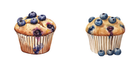 blueberry jam muffin watercolor vector illustration