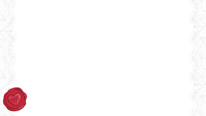 Flat design frame is showing lace borders with heart wax seal on transparent background, copy space