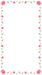 Flat design frame is showing pink roses, green leaves border on transparent background, copy space