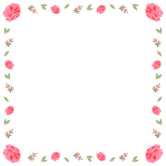 Flat design showing rose border with pink buds and foliage on transparent background, copy space