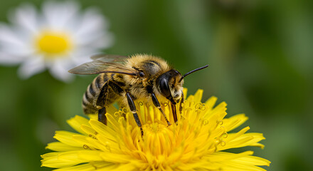 A little bee in the nature. Life of a bee in the nature. Bee in a plant.