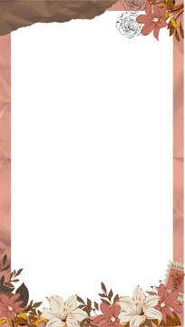 Fototapeta Flat floral frame is showing teal panel with torn-paper edge on transparent background, copy space