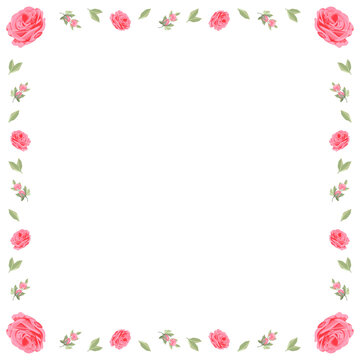 Fototapeta Flat design showing rose border with pink buds and foliage on transparent background, copy space