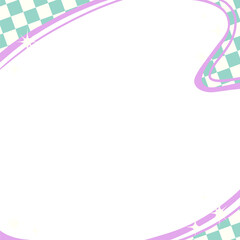 Flat design frame is combining pastel checks, lavender lines, starbursts on transparent background