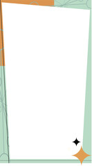 Tilted dark grey trapezoid is floating on see thru bg, mint lines, orange accent, tricolor sparkles